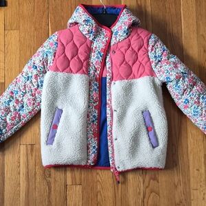Boden Kids Puffer Jacket with Pink and Cream Floral Design